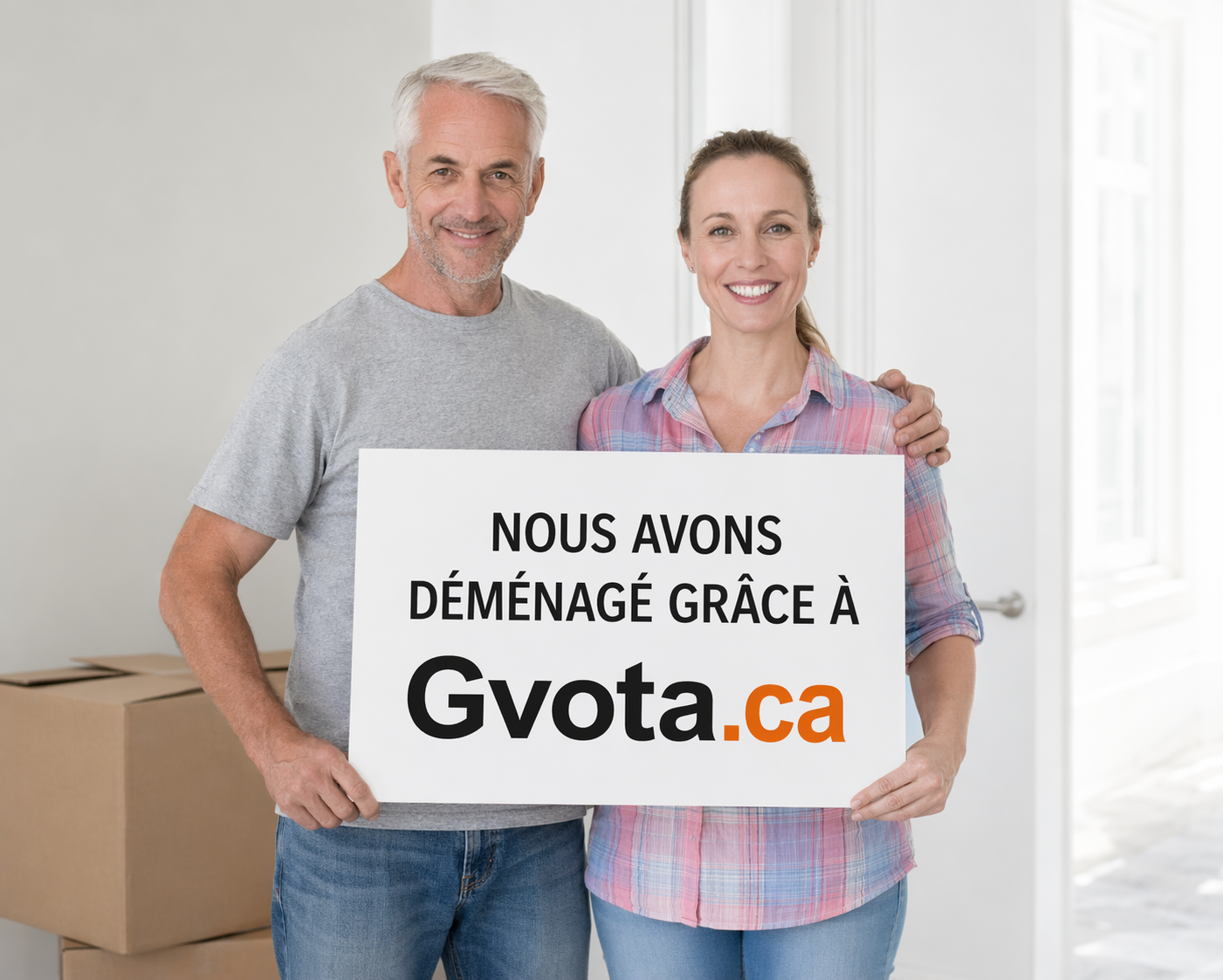 Cliente tenant des boîtes dans une nouvelle maison lumineuse